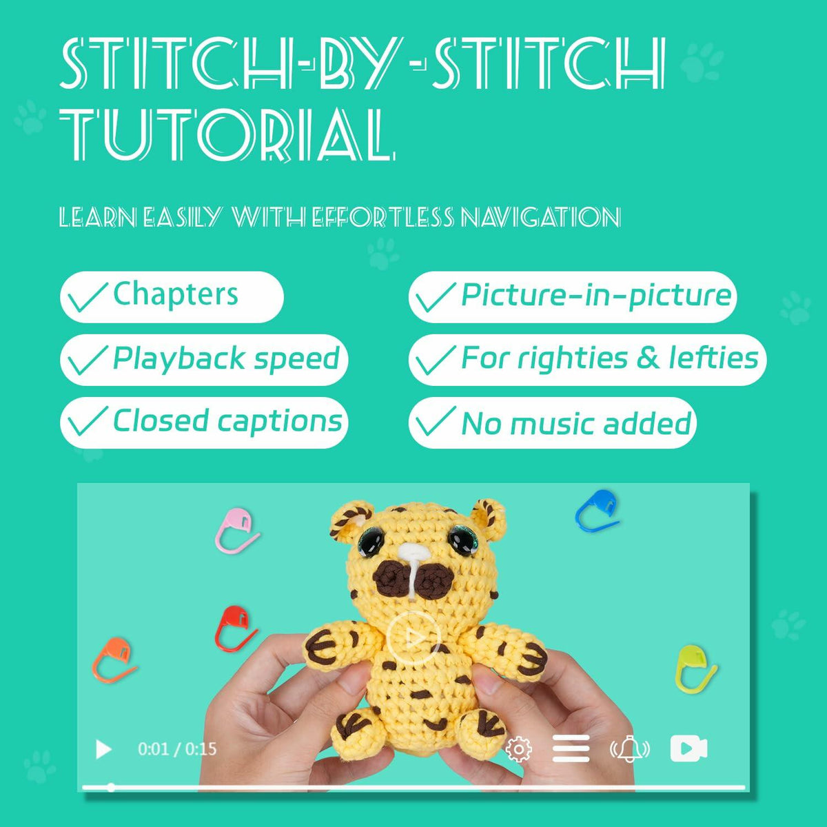 Geynaw Crochet Kit for Beginners Amigurumi Stuffed Animals Tiger