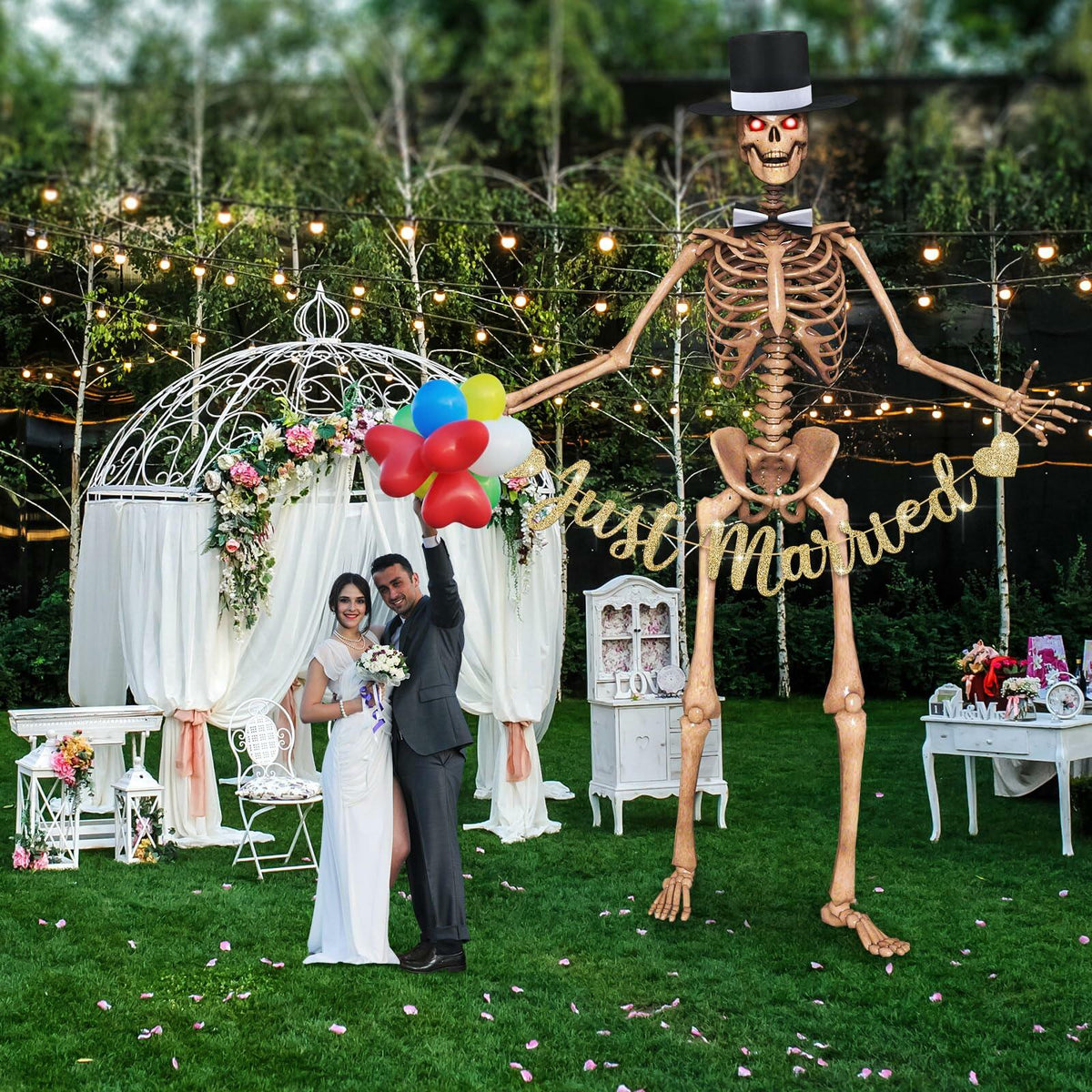 VioraWhite Skeleton Costume Accessories Banner Bow Tie Just Married