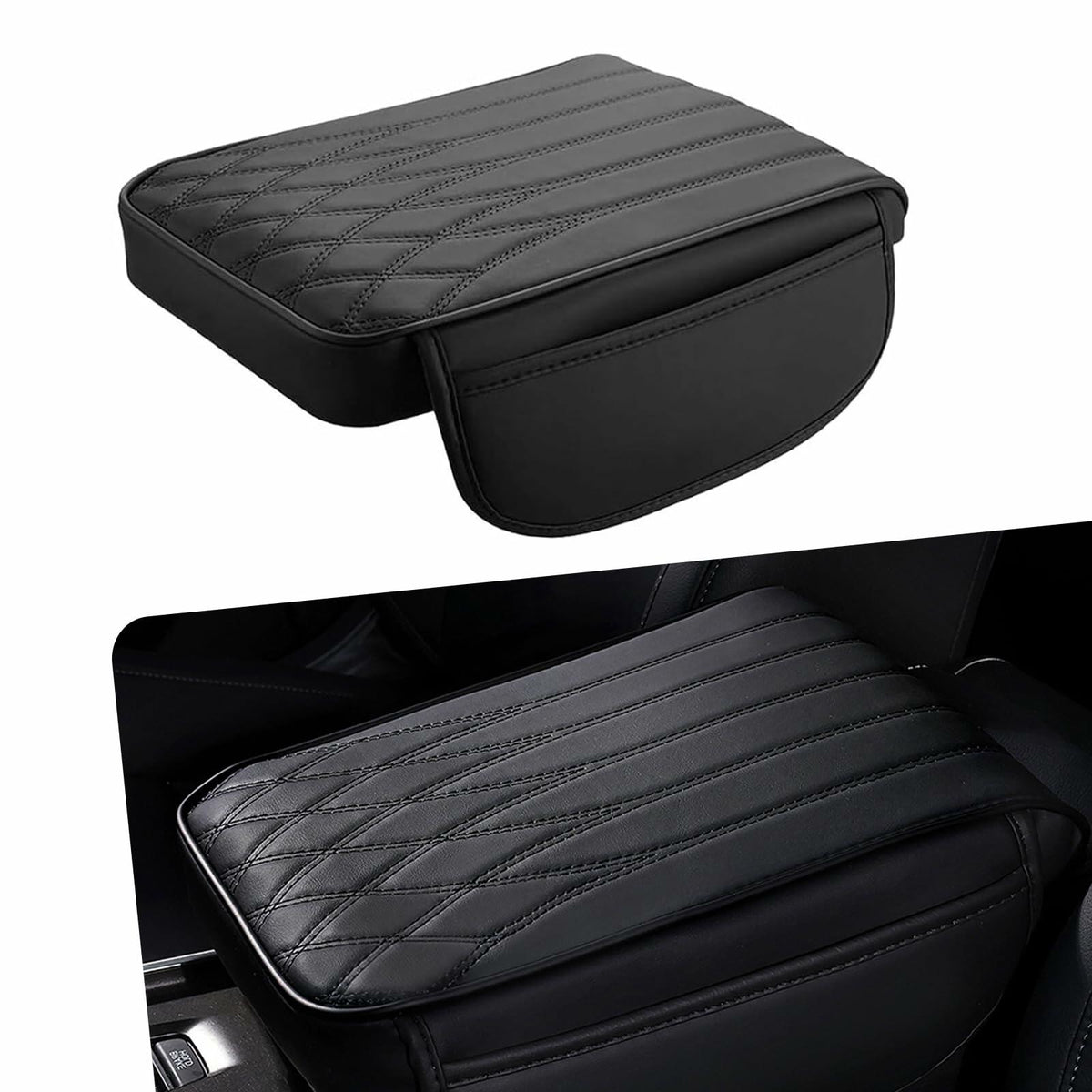 Yumfugu Car Center Console Armrest Cover Leather Memory Foam Beige 12.59x8.66