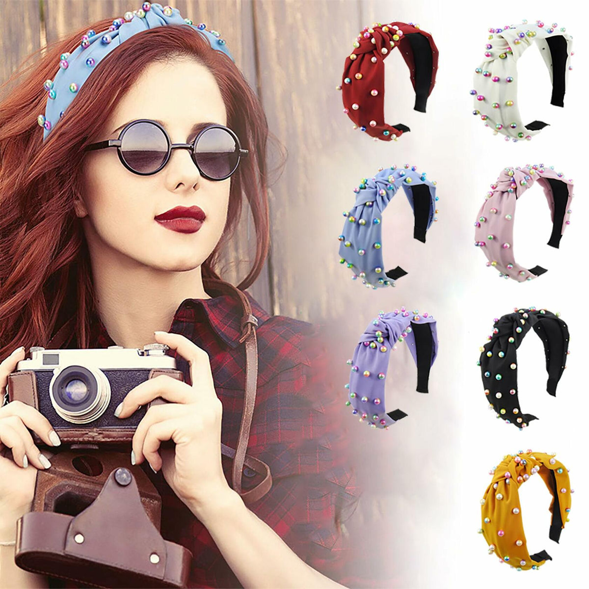 SMYAXUNW Colorful Pearl Knotted Hairband Gemstone Imitation Pearl Twist