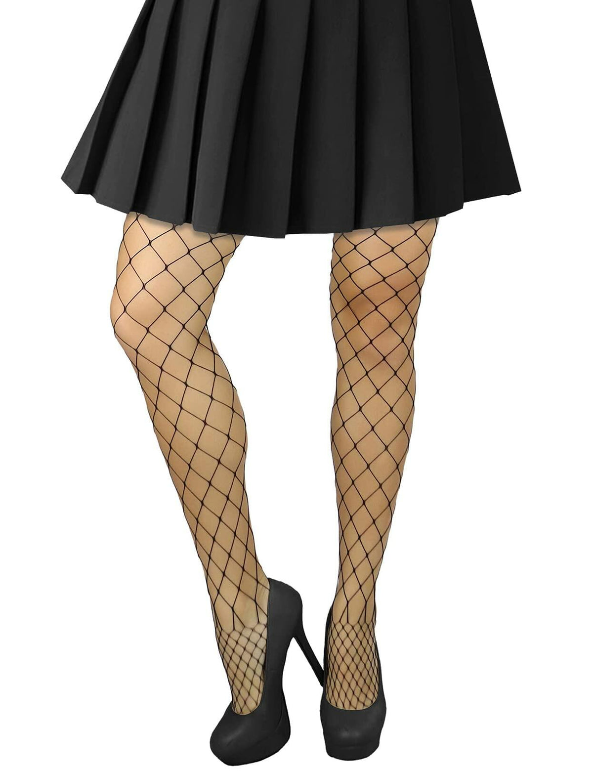 Lastclream Fishnet Tights High Waisted Sheer Pantyhose Plus Size Nude Size L