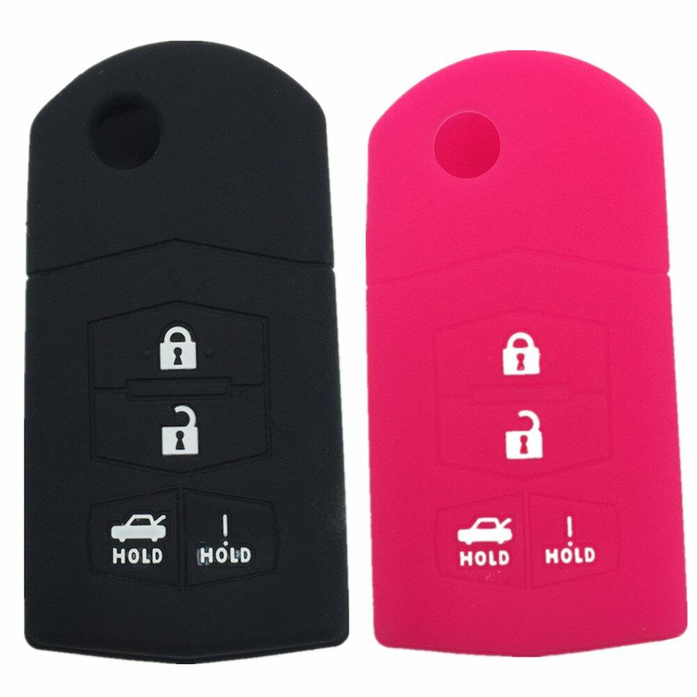 Ezzy Auto Silicone Key Fob Case 4 Buttons Black Pair Fit 3 5 6 CX-7