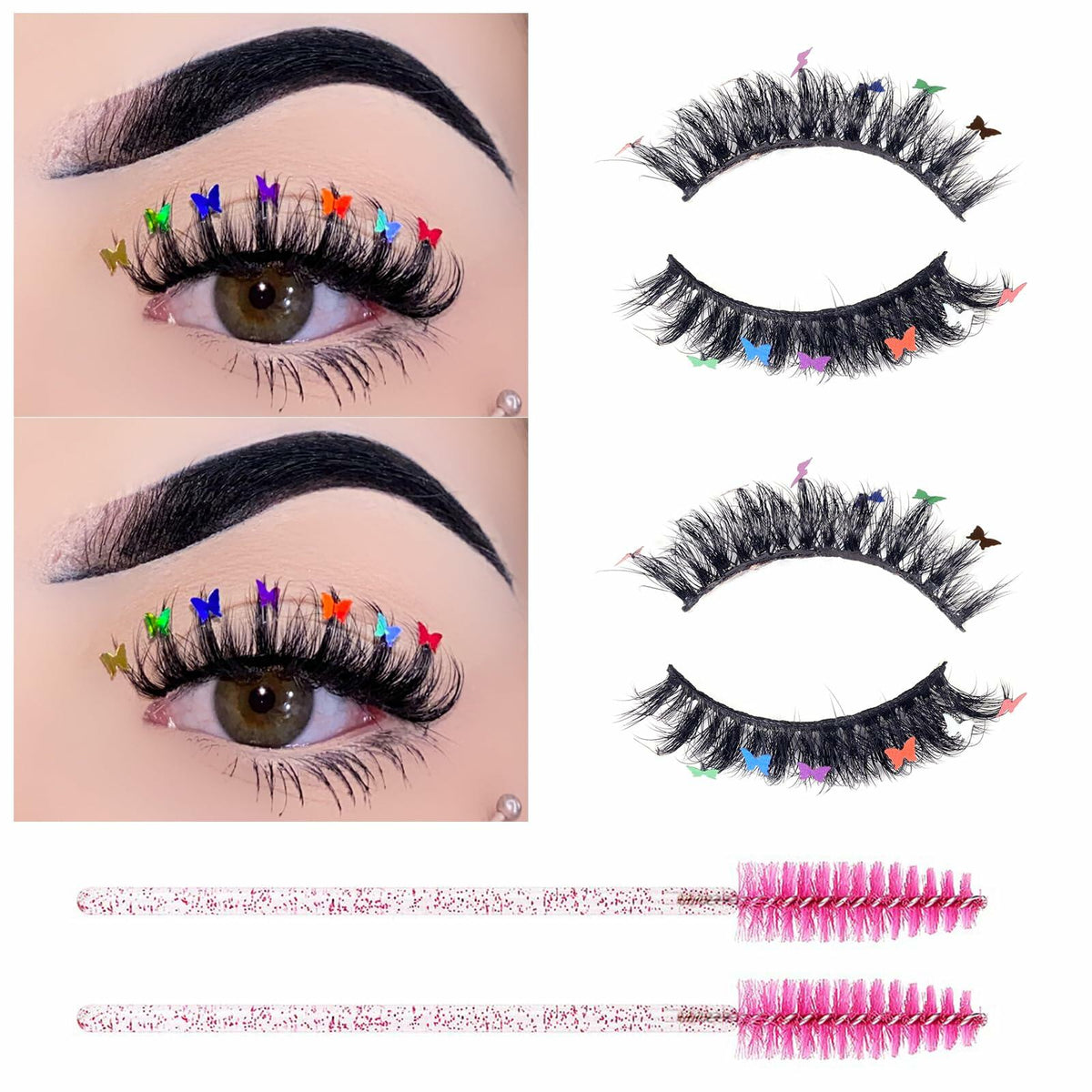 Miss Kiss Butterfly Russian Curl False Eyelashes 14MM Black 2 Pairs + 2 Brushes