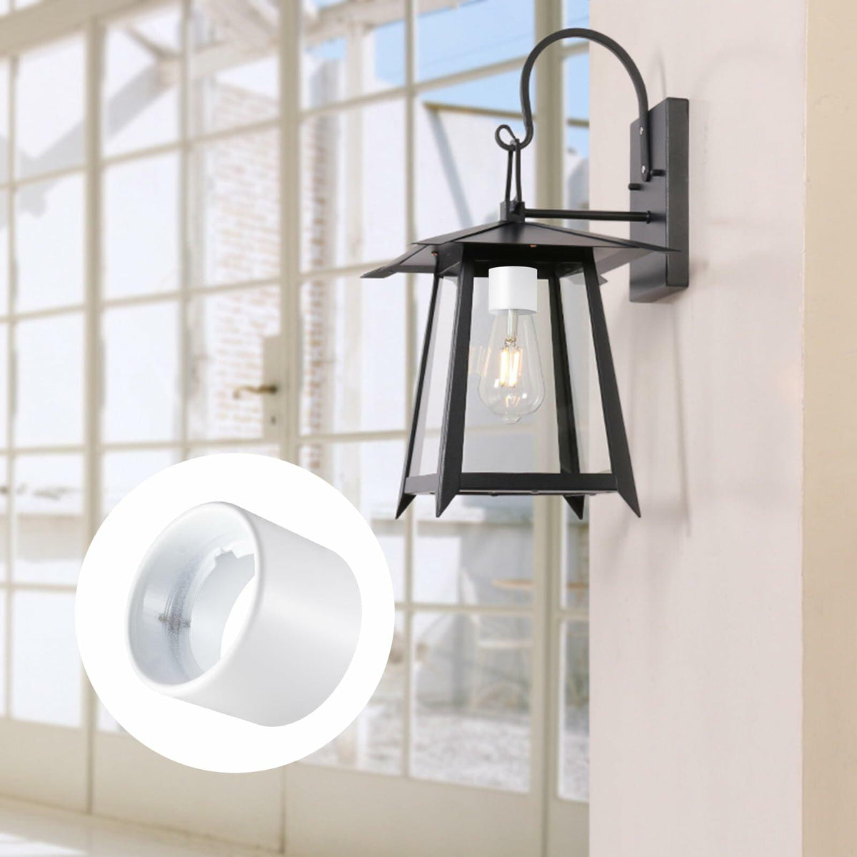 2Pcs Light Socket Shade Ring Metal Collar 1.5in Thread E26 E27 Ceramic White