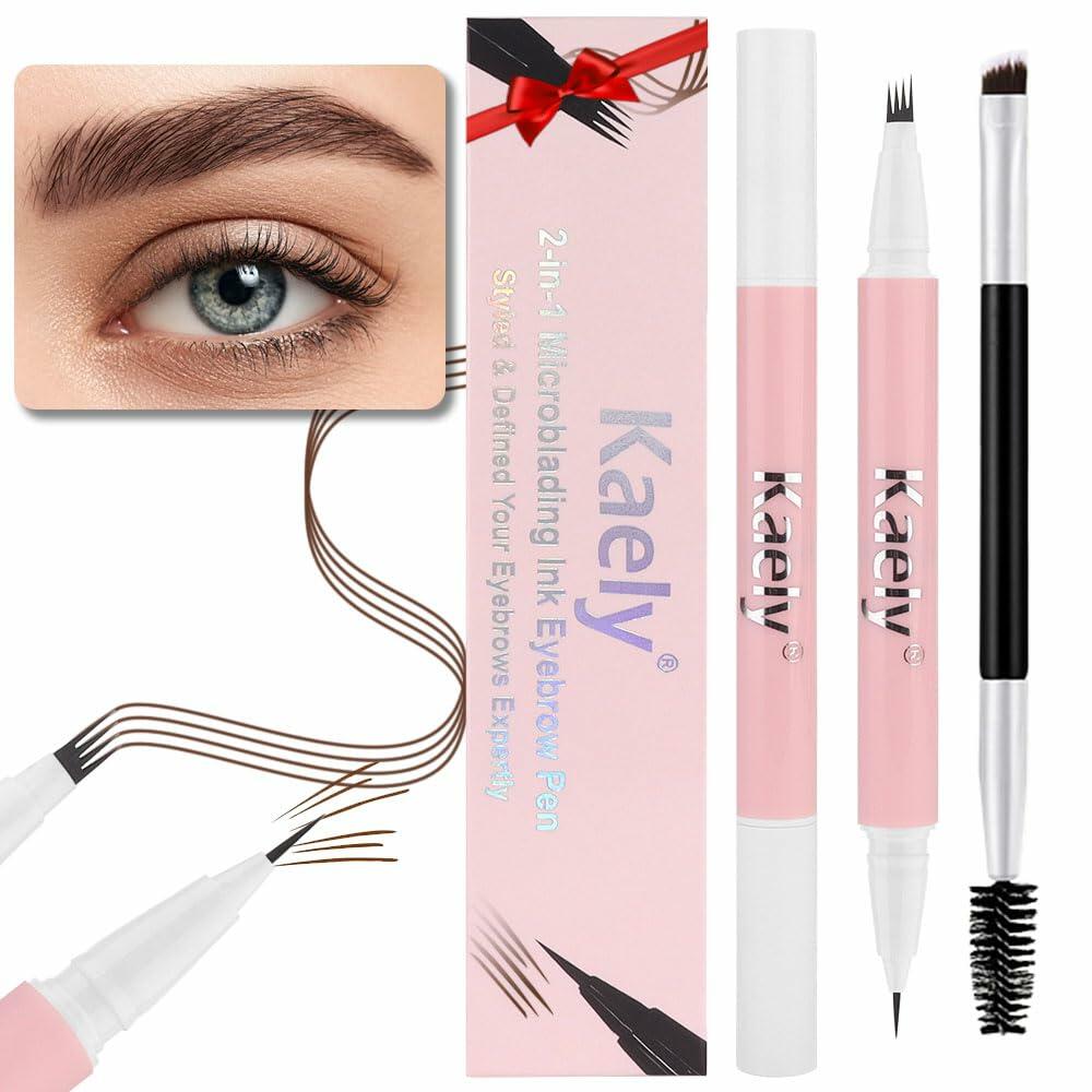 BestBy07/27 evpct Brown Dual-Ended Microblading Eyebrow Pen 1Pc Brush