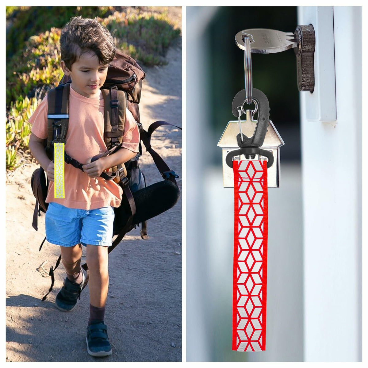 Grevosea 6Pcs Reflective Safety Key Chains Pendants Red Yellow Blue