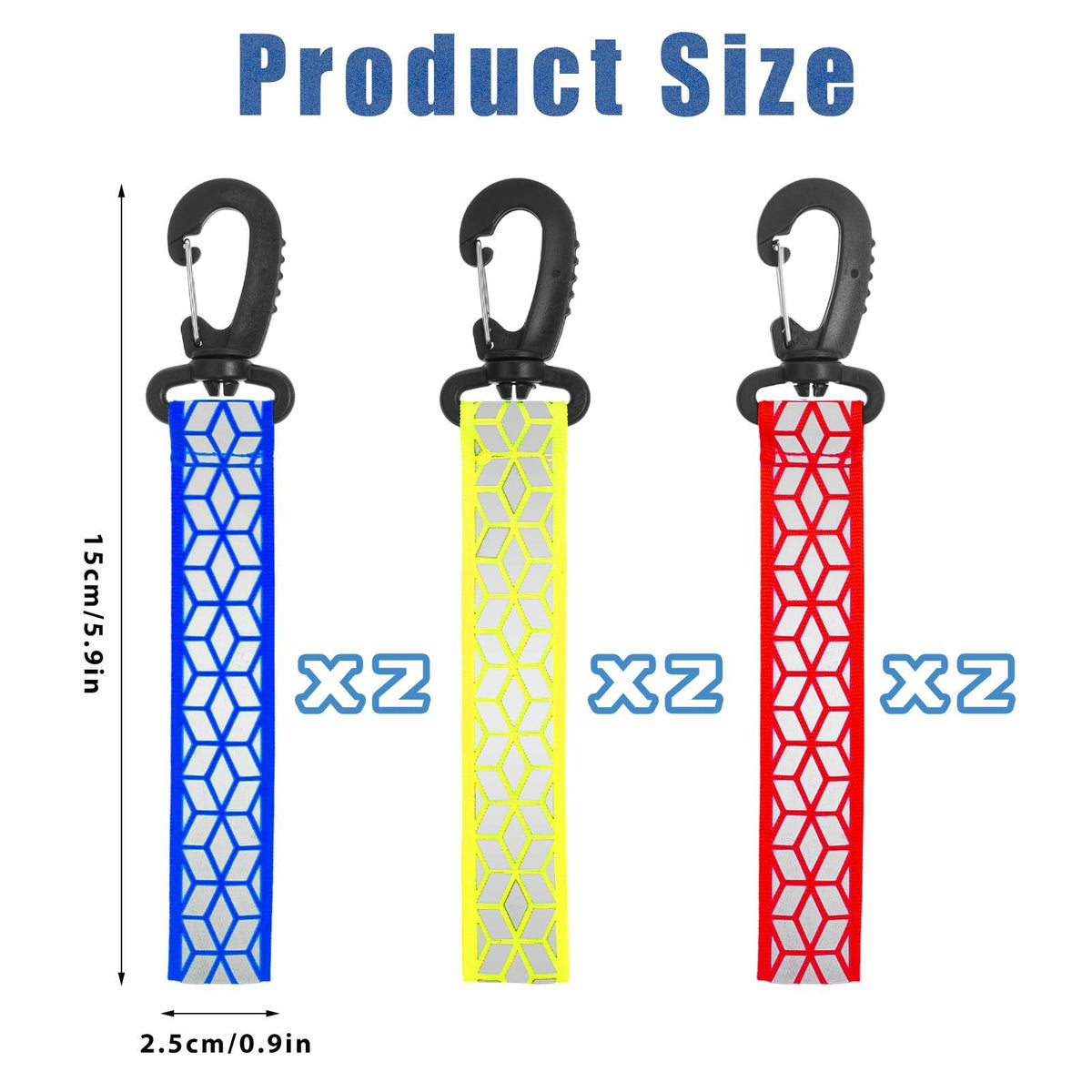 Grevosea 6Pcs Reflective Safety Key Chains Pendants Red Yellow Blue