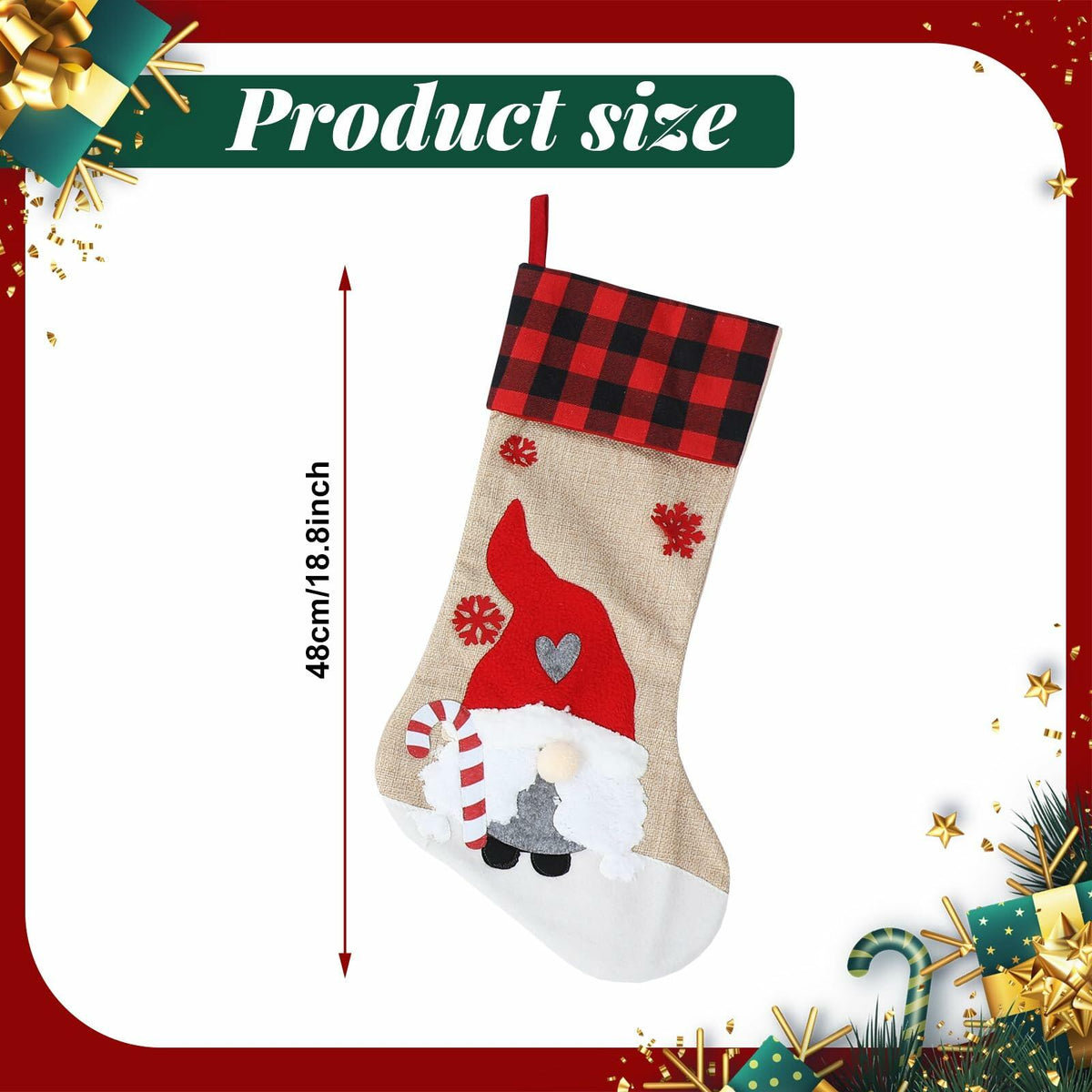 LASPERAL 4Pcs 18in Christmas Stockings 3D Burlap Santa Snowman Reindeer