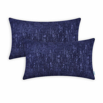 CaliTime Marbling Jacquard Chenille Throw Pillow Cases 12x20 Navy Blue 2 Pack