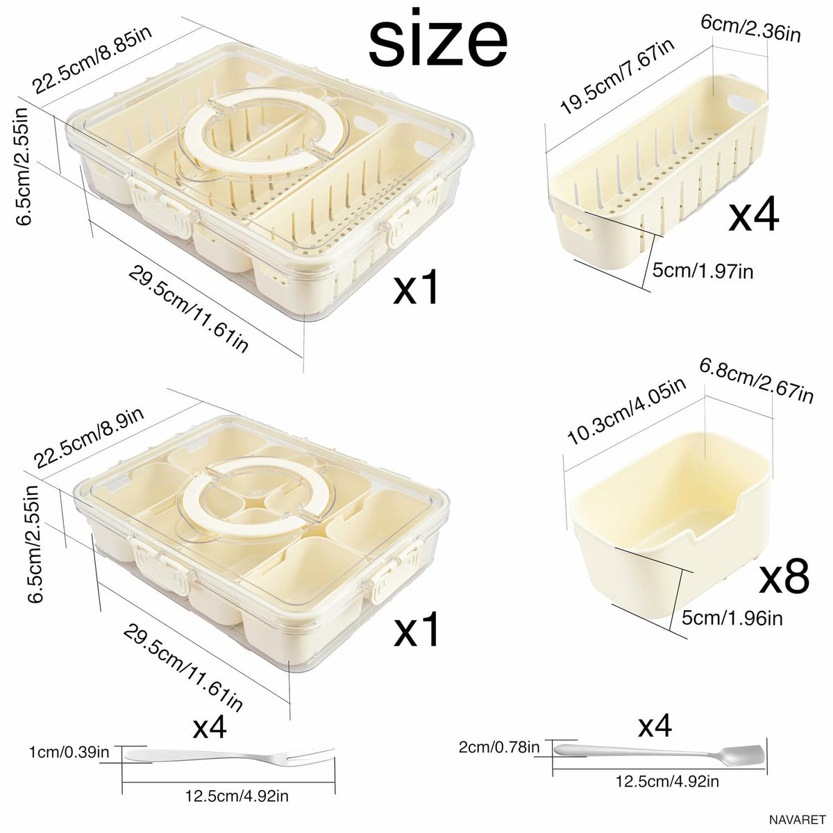 Snackle Box Divided Serving Tray with Lid & Handle 8 & 4 Compartments Picnic