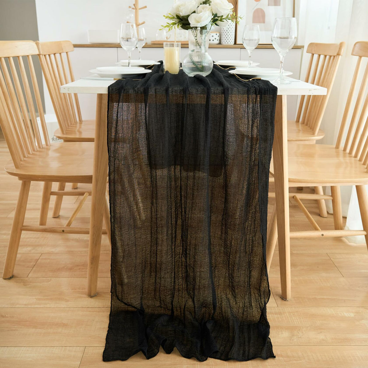 Putros Cheesecloth Table Runner Misty Rose 10FT 6pcs Boho Gauze 120 Inch