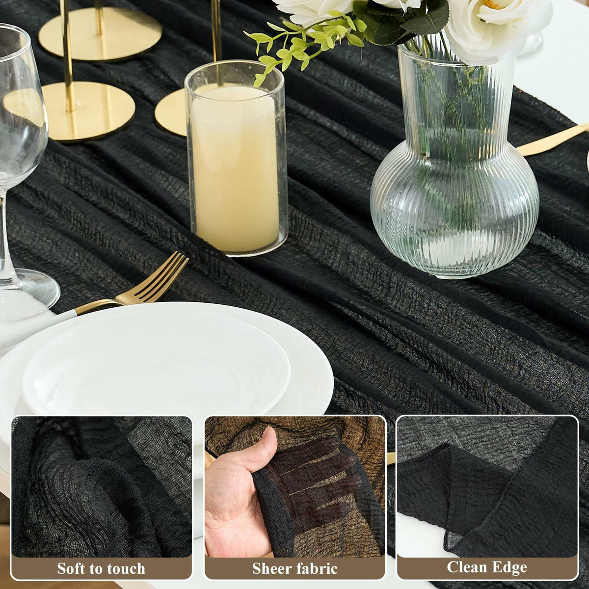 Putros Cheesecloth Table Runner Misty Rose 10FT 6pcs Boho Gauze 120 Inch