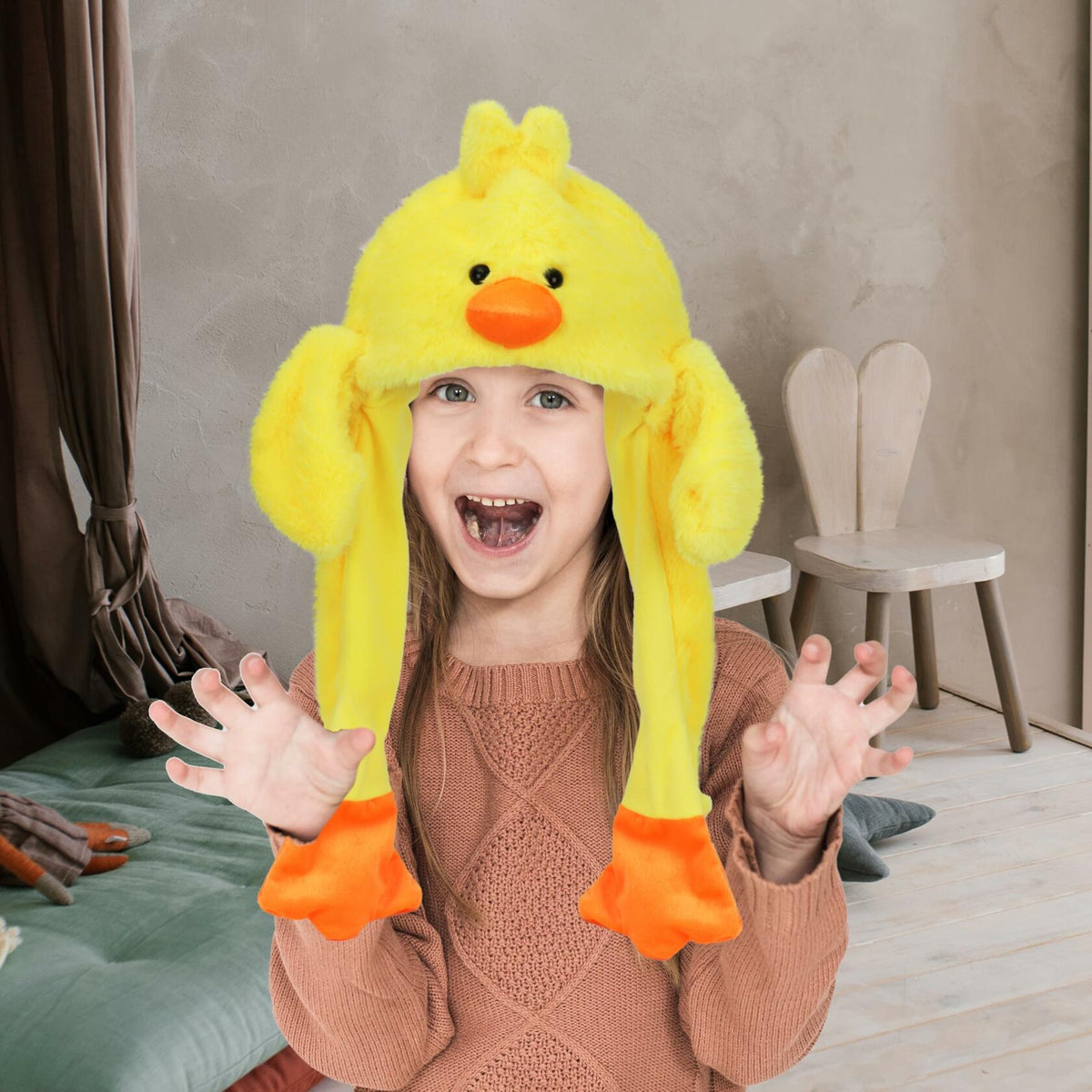 Bubblepompom Duck Plush Hat with Ears Yellow Size 22"