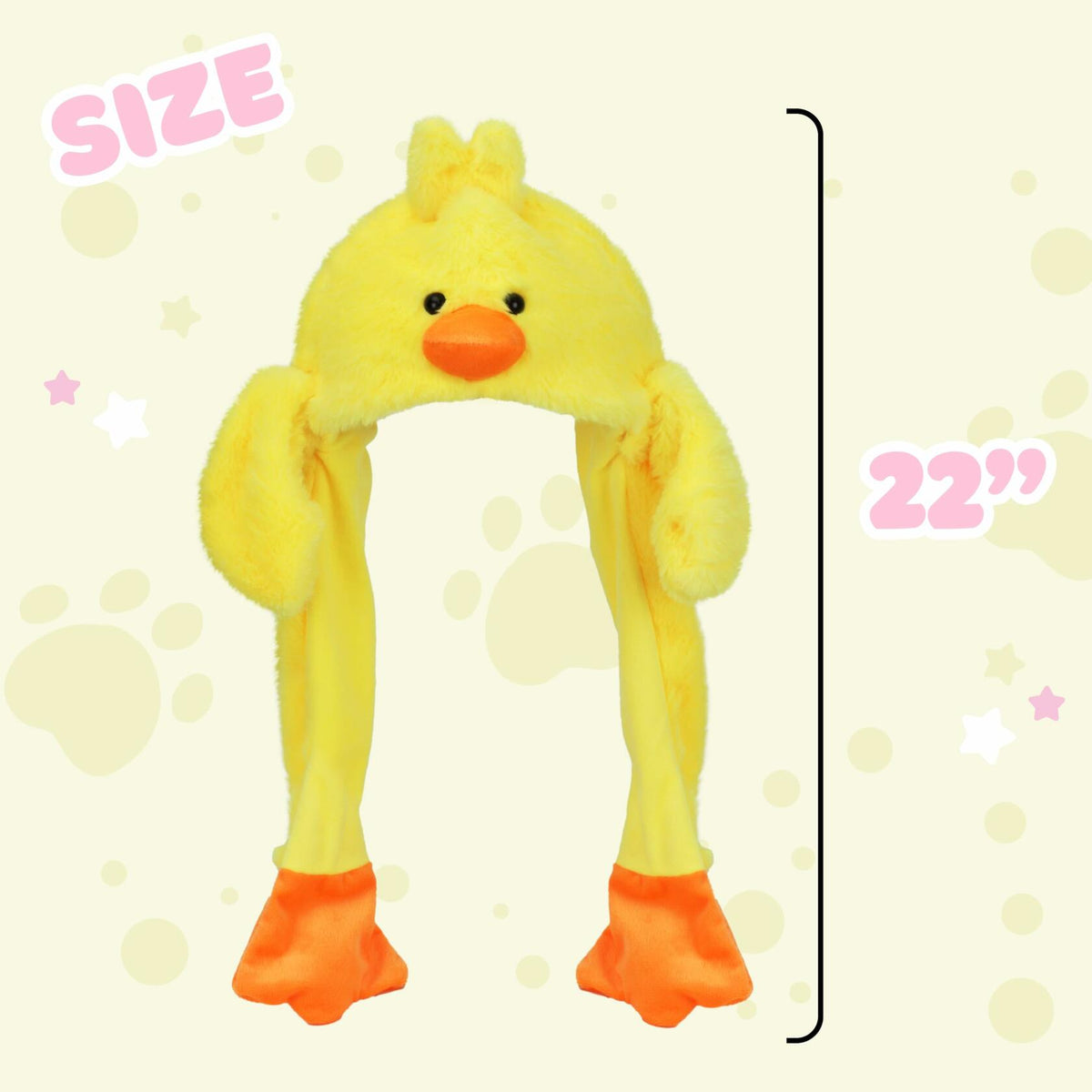 Bubblepompom Duck Plush Hat with Ears Yellow Size 22"