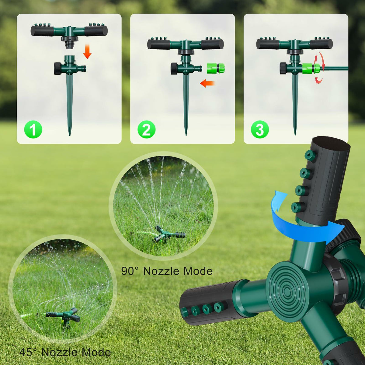 Gyrivav 360° Rotating Metal Lawn Sprinkler Fits 1/2'' Hose Heavy Duty