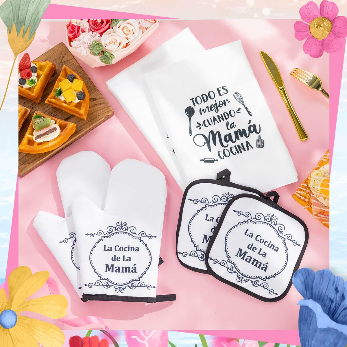 Teenyyou Kitchen Set 5 Pcs Dish Towels Oven Pads Pot Holder Oven Mitt