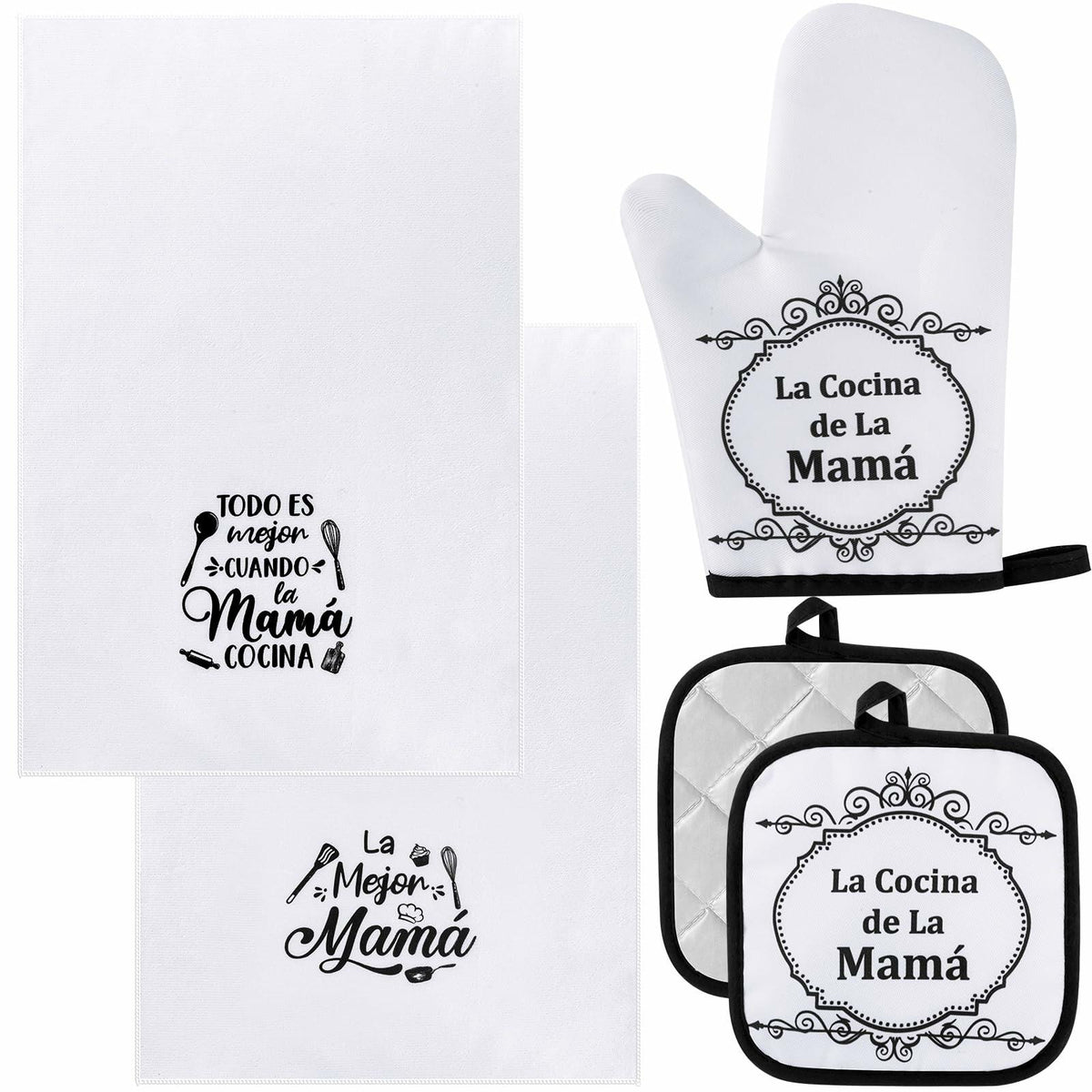 Teenyyou Kitchen Set 5 Pcs Dish Towels Oven Pads Pot Holder Oven Mitt