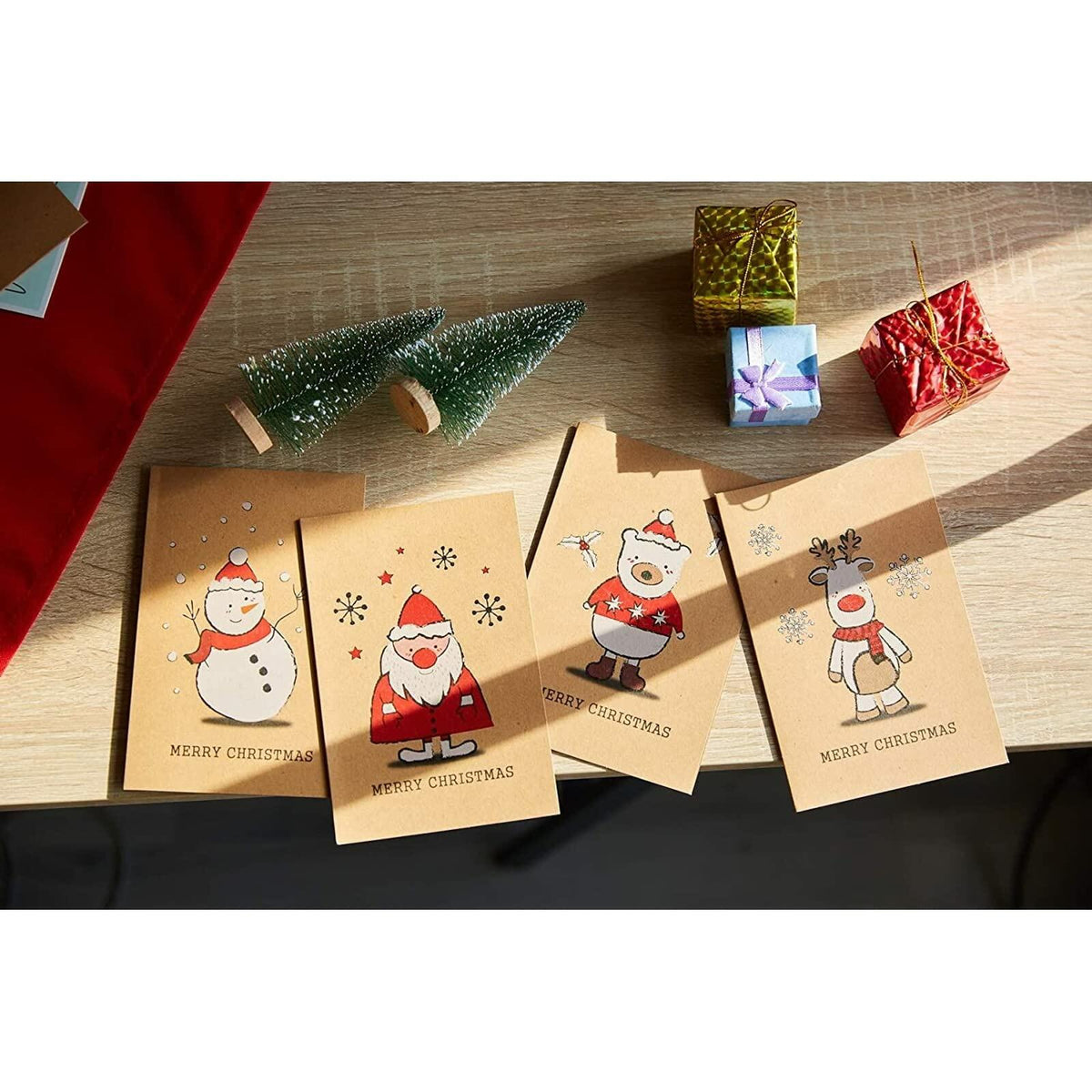 BEST PAPER GREETINGS Christmas Cards 36 Pack 4x6 Kraft Paper Red White Envelopes