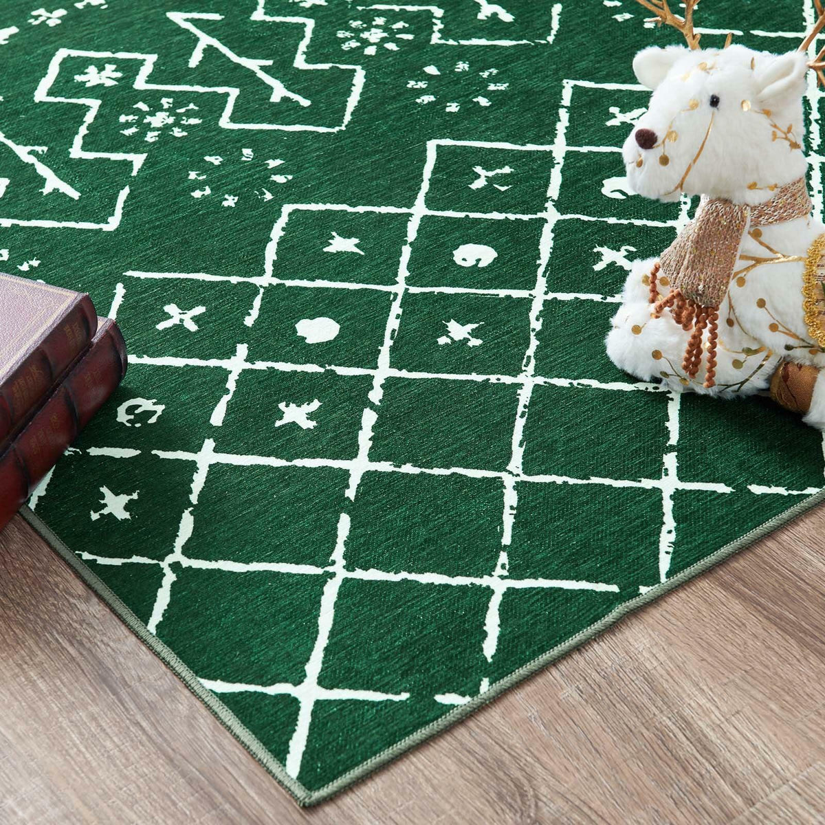 jinchan Christmas Runner Rug 3x7 Green Moroccan Non Slip Soft Carpet