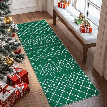 jinchan Christmas Runner Rug 3x7 Green Moroccan Non Slip Soft Carpet