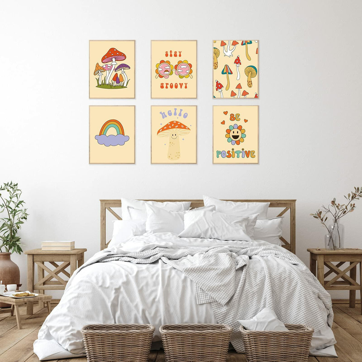 Admmixoo Be Positive Vintage Hippie Flower Wall Art 8x10 H Style Unframed