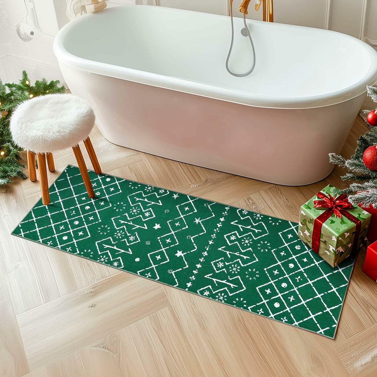 jinchan Christmas Runner Rug 3x7 Green Moroccan Non Slip Soft Carpet