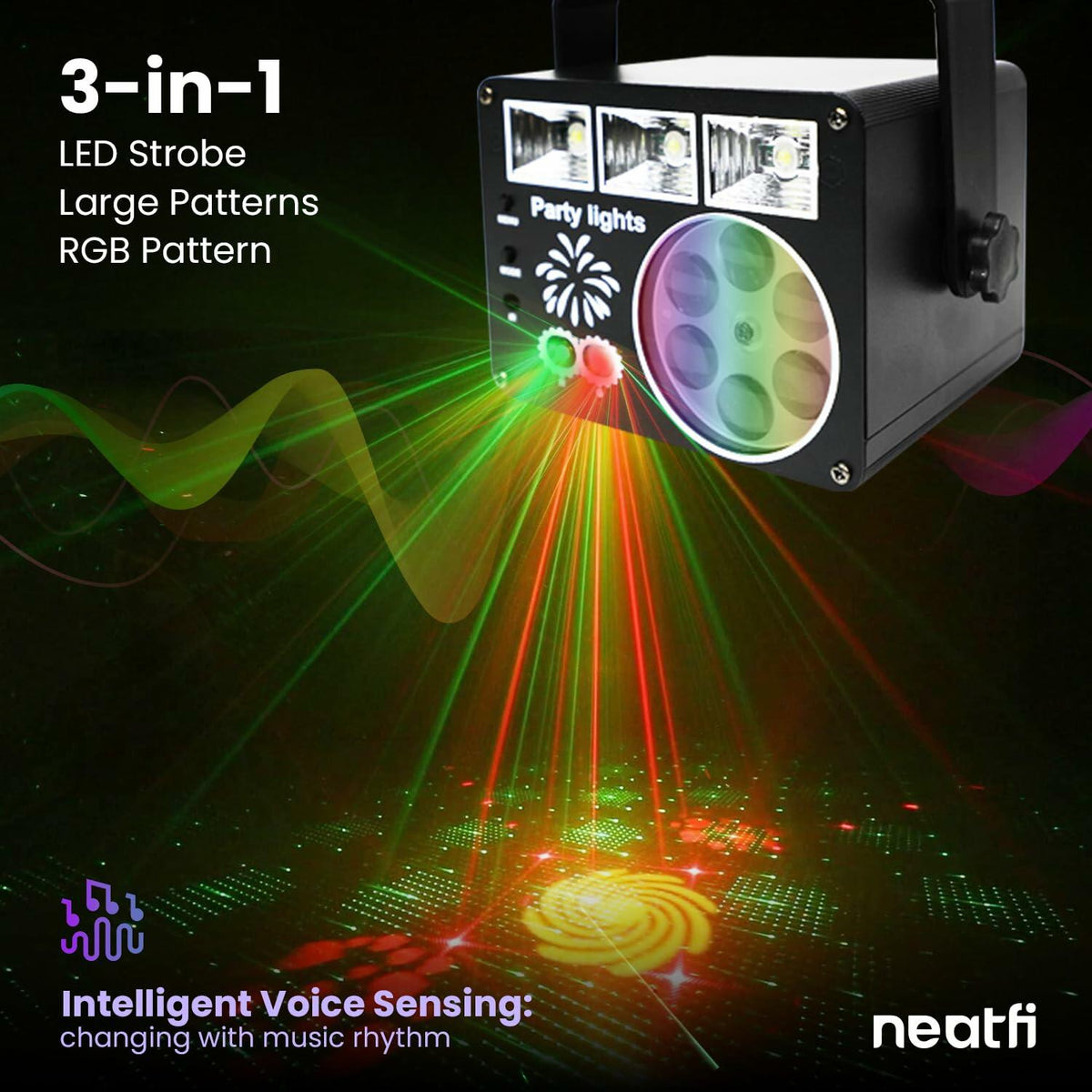 Neatfi Sound Activated Party Light with Remote Control Black Indoor DJ