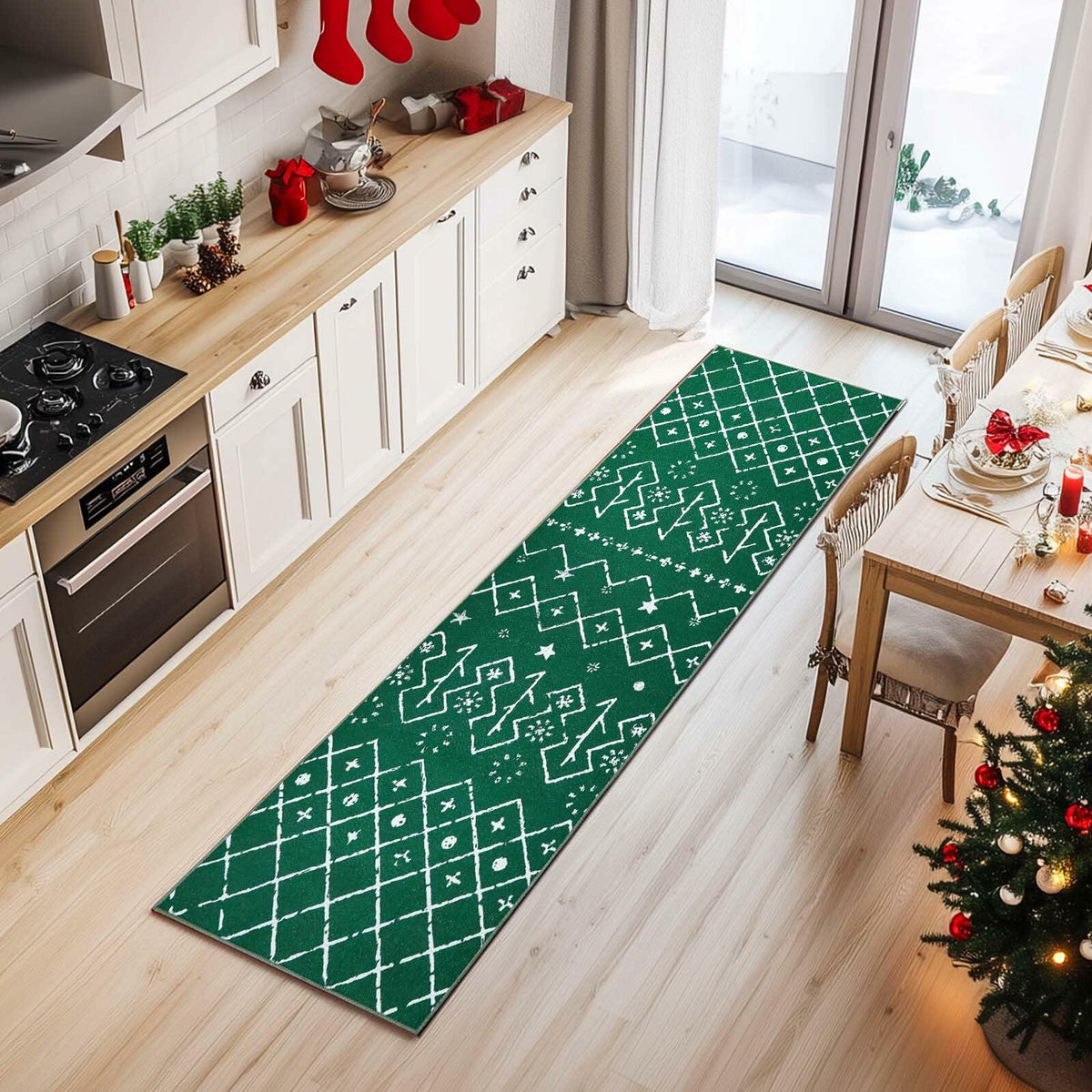 jinchan Christmas Runner Rug 3x7 Green Moroccan Non Slip Soft Carpet