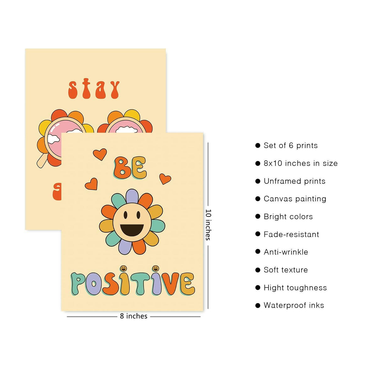 Admmixoo Be Positive Vintage Hippie Flower Wall Art 8x10 H Style Unframed