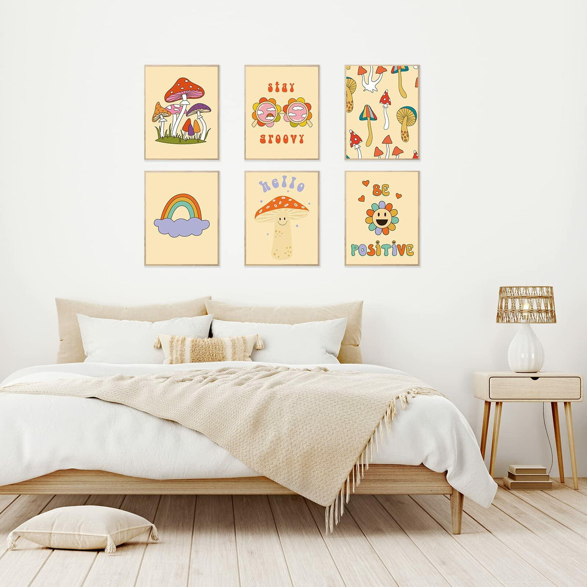 Admmixoo Be Positive Vintage Hippie Flower Wall Art 8x10 H Style Unframed