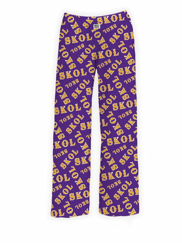 BRIEF INSANITY Lounge Pajama Pants SKOL Print Purple & Gold Size S
