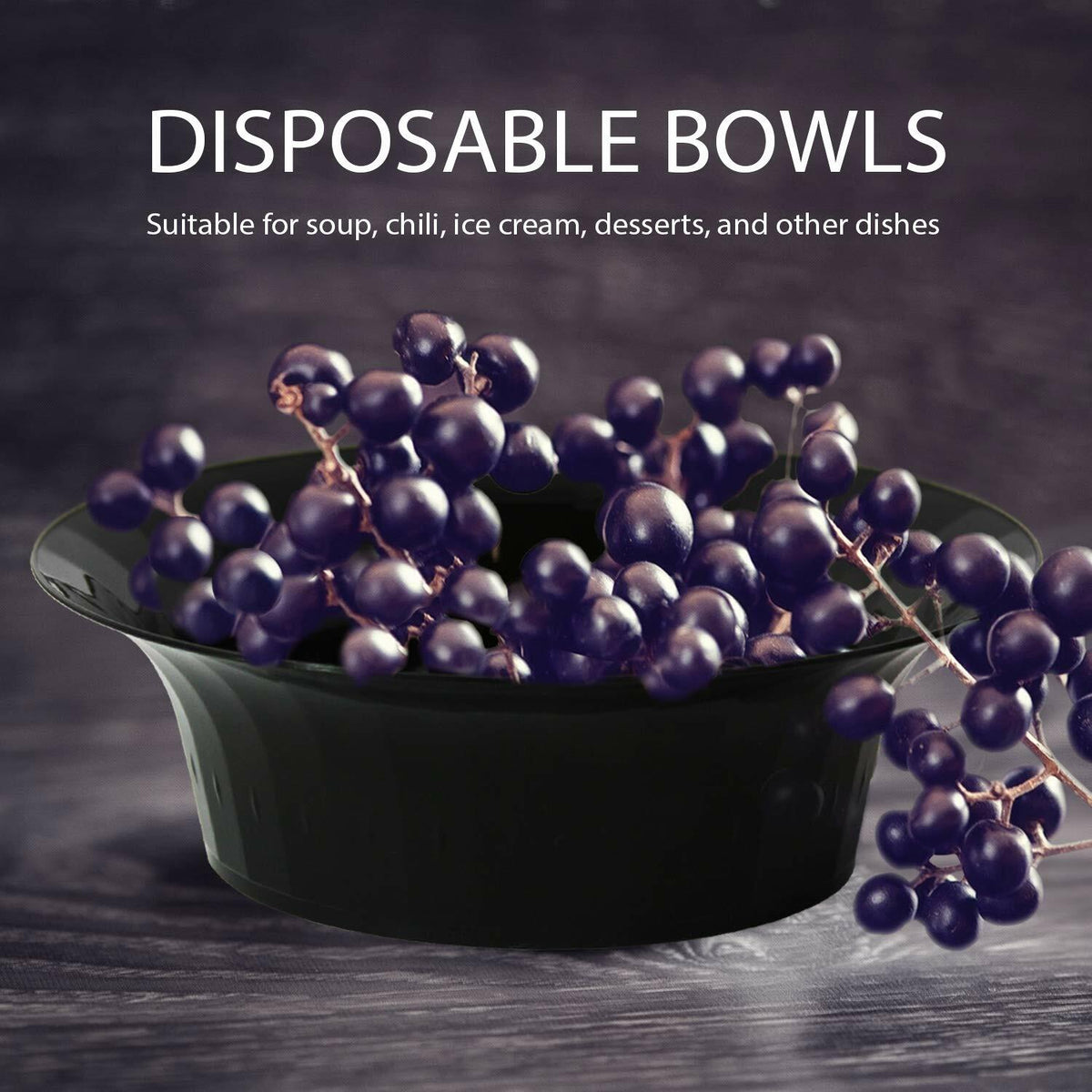 Party Essentials Deluxe Plastic Salad Bowls 10oz Black 20 Count