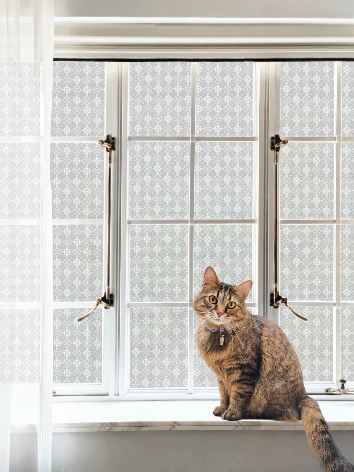 HYOUBALA Window Privacy Film UV Protection Non-Adhesive Begonia 17.5x78.7