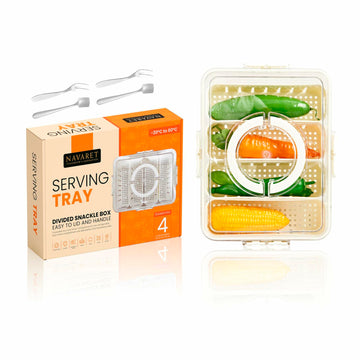 Snackle Box Divided Serving Tray with Lid & Handle 4 Compartments