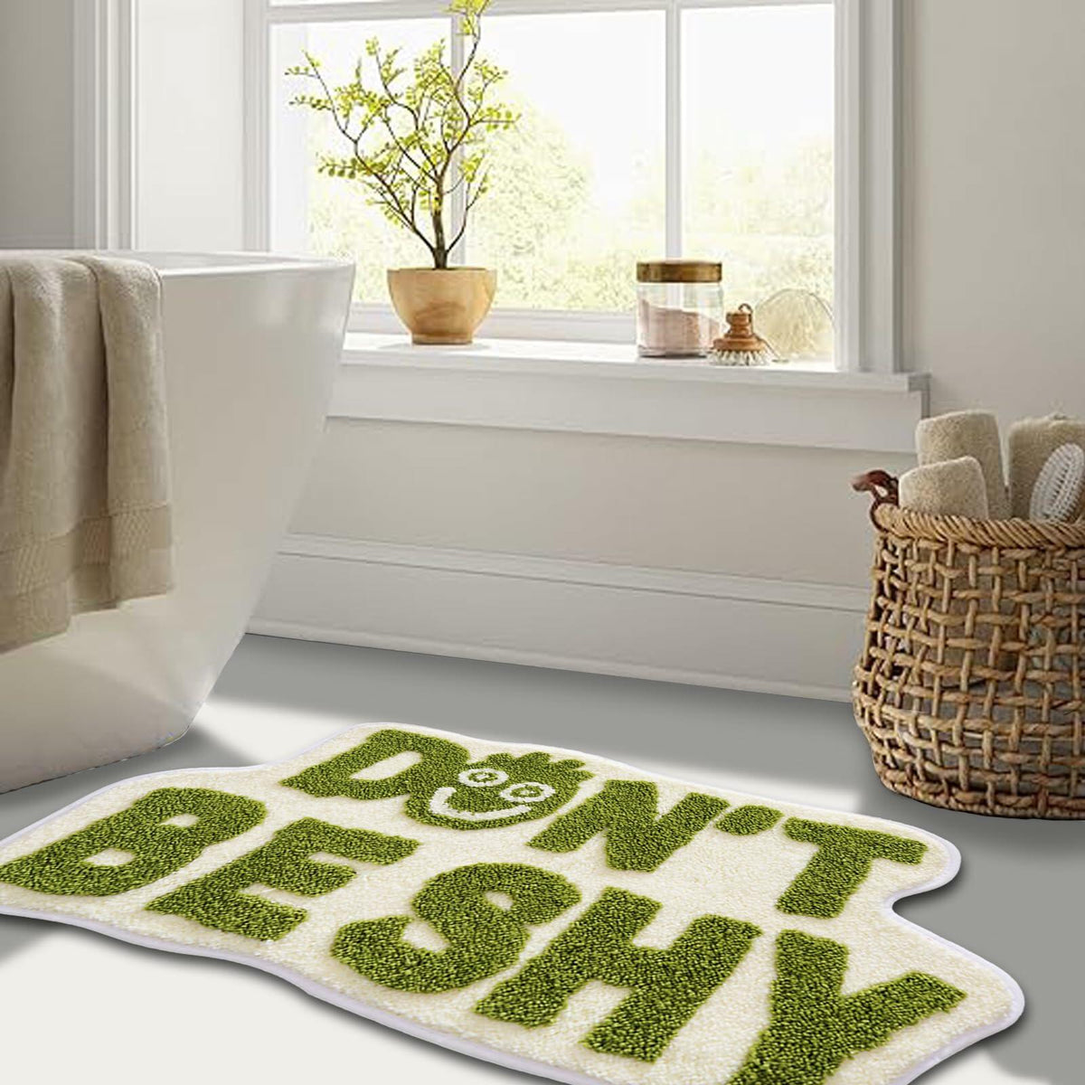 Blkjsgly 18x30 Cute Non-Slip Plush Bath Mat Green White Soft Absorbent