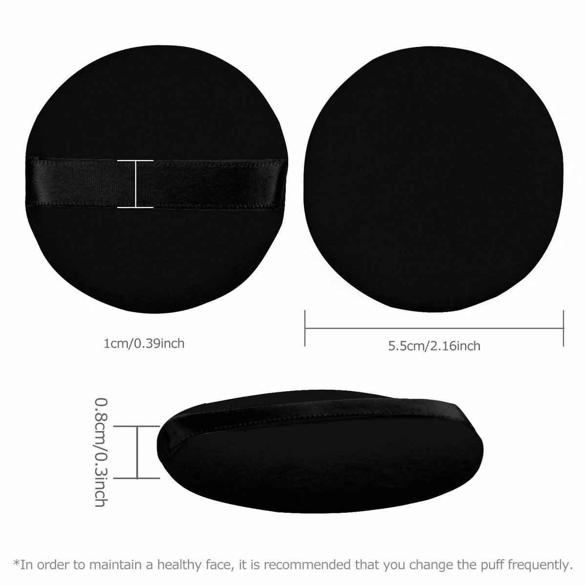 Flytianmy 9Pcs 2.16" Round Face Makeup Powder Puffs Black Nude Pink
