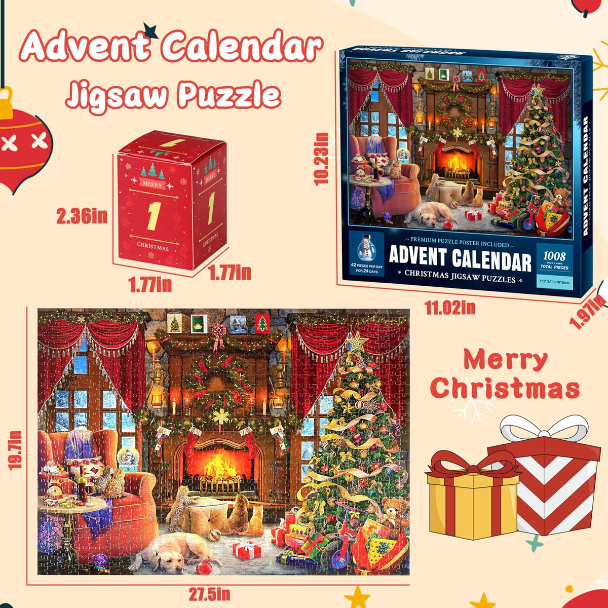 Christmas Puzzle Advent Calendar 2025 Fireplace 1008 Pieces 24 Parts