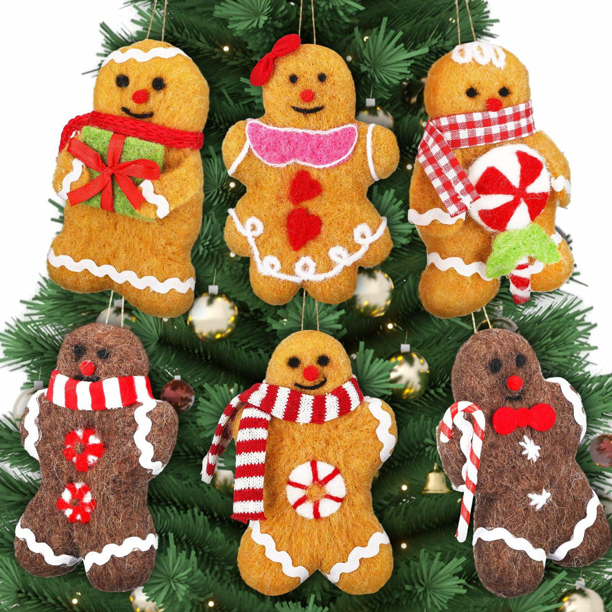 Fanfanwin Gingerbread Man Ornaments Brown 5.12in 6 Pcs Christmas Decor