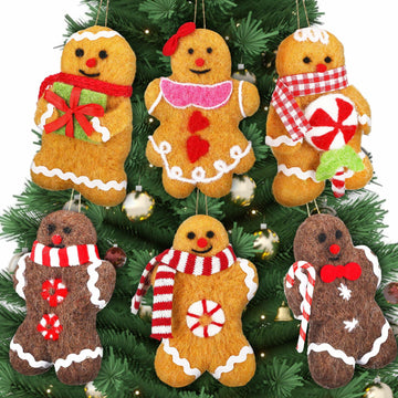 Fanfanwin Gingerbread Man Ornaments Brown 5.12in 6 Pcs Christmas Decor