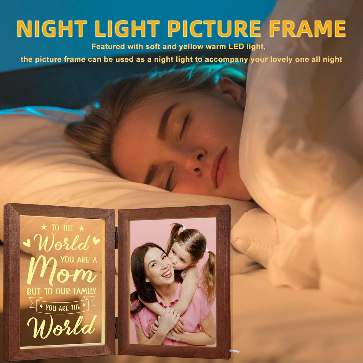 Mom Gifts 5x7 Picture Frame Night Light Table Lamp Warm Words