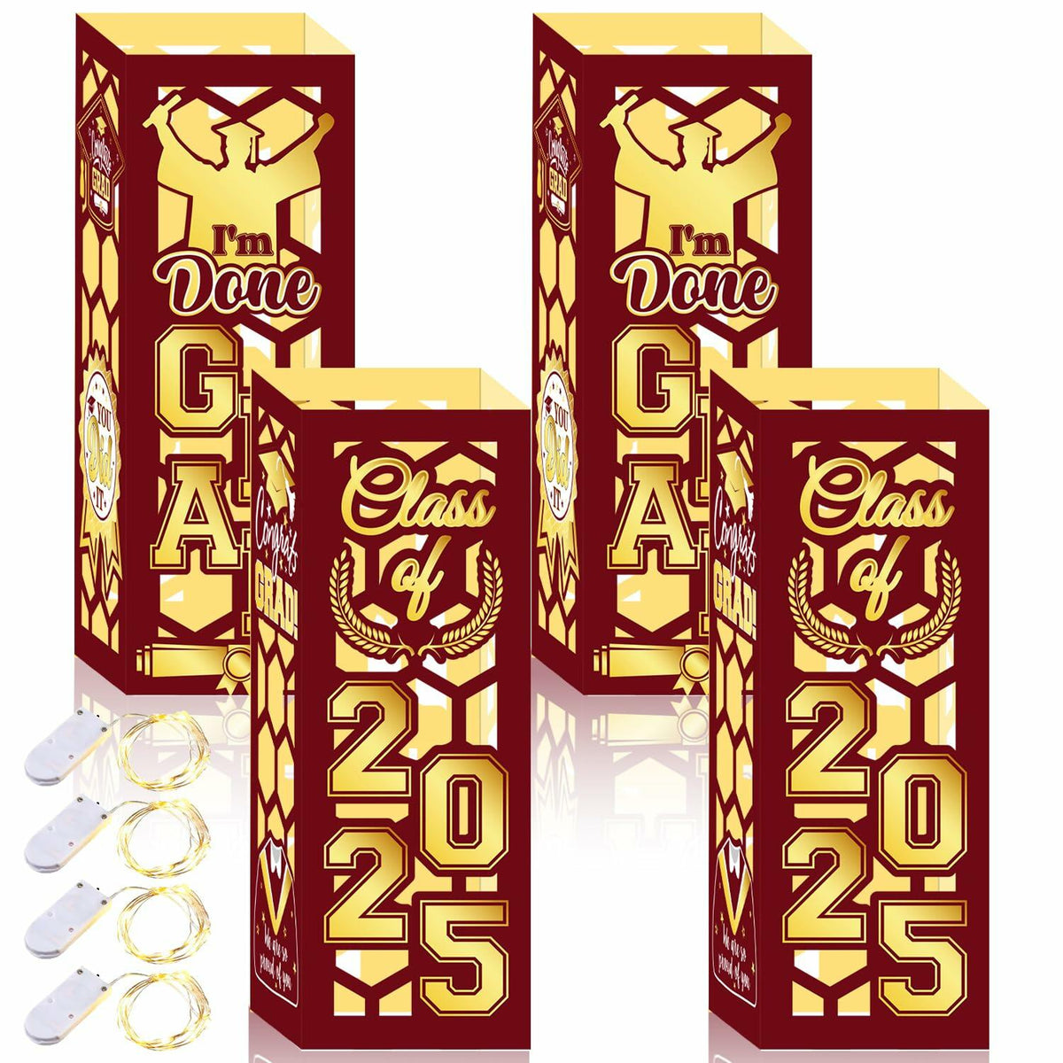 6 Pcs Graduation Table Centerpieces Lantern Boxes LED Light Red Class 2025