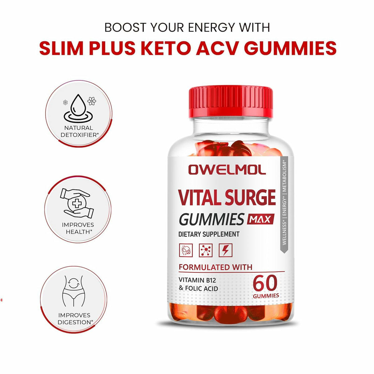 BestBy10/27 VitalSurge Male Performance Gummies MAX Strength 1050MG 60 Ct