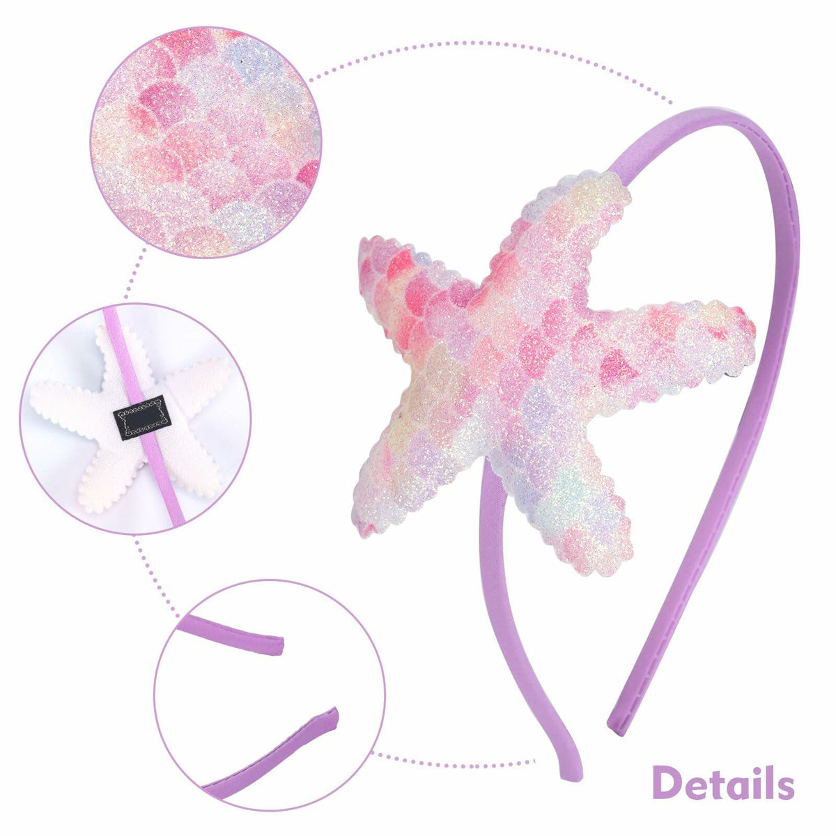Geosoo Starfish Laser Mermaid Hair Band Lavender Glitter Hair Accessory