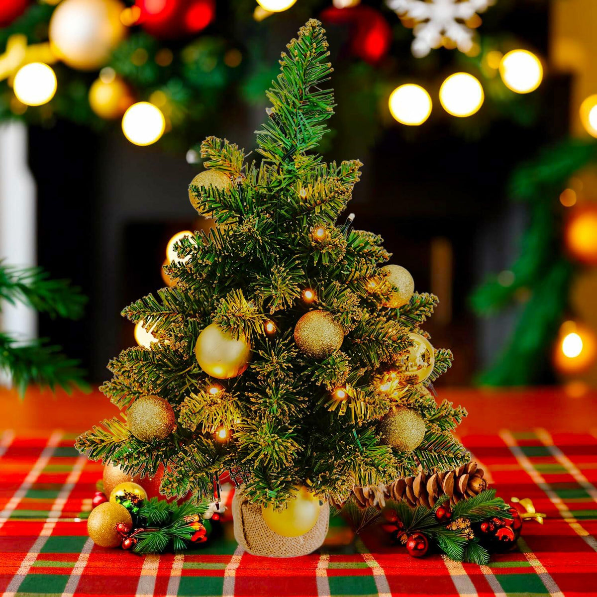 Aimmop 18in Small Christmas Tree with Ornaments 59 Tips Green