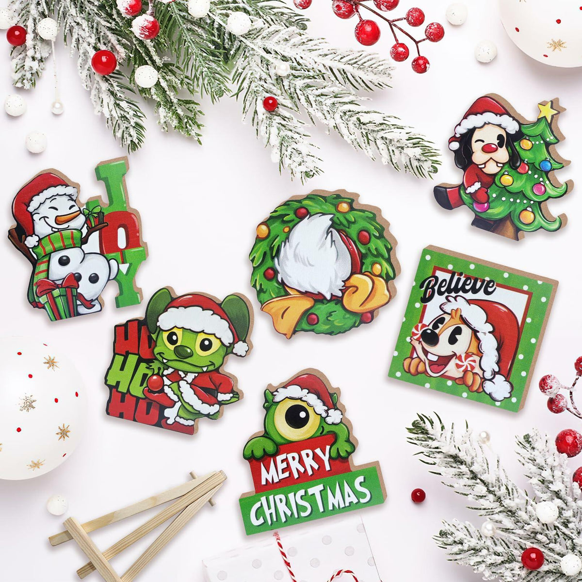 Uruney Merry Christmas Snowman Tiered Tray Decor Green 1 Count