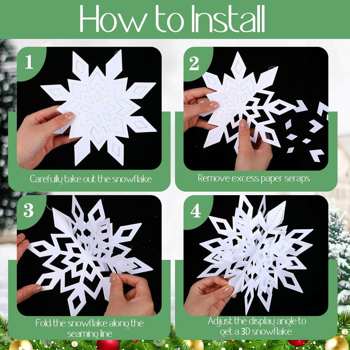 Fullhawl 3D Snowflake Christmas Ornaments Set 12 Pcs White Hanging Decor