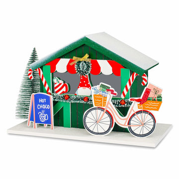Zqoyn LED Lighted Christmas Village Set Indoor Table Decor Bicycle