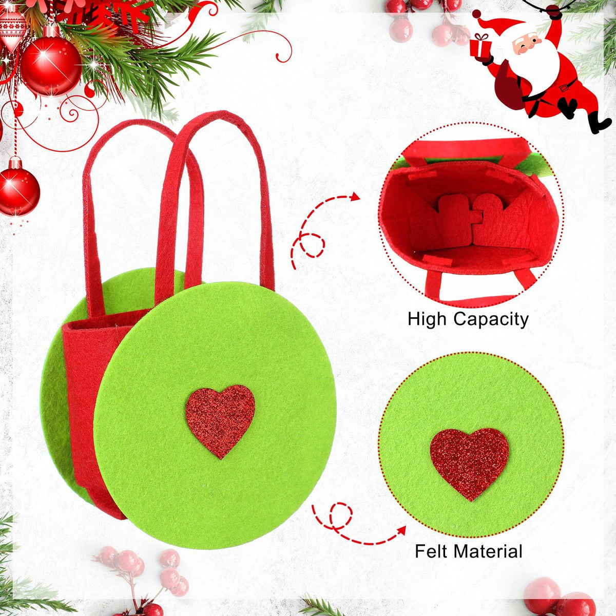 Sweetude Lime Green Christmas Felt Treat Bags 12 Pcs 5.39x9.06 Inch