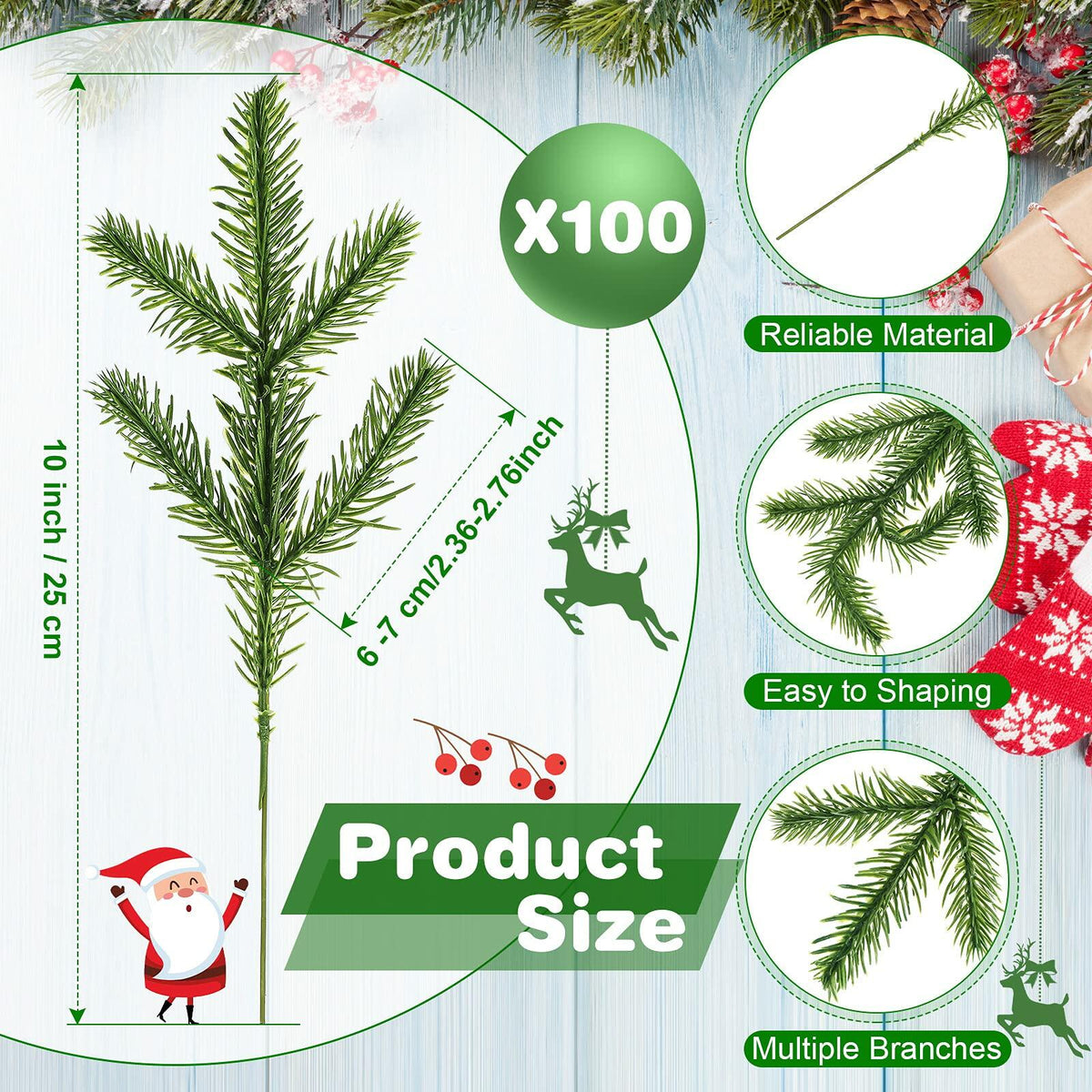 100 Pieces Artificial Pine Needles 10in Green Christmas DIY Accessories