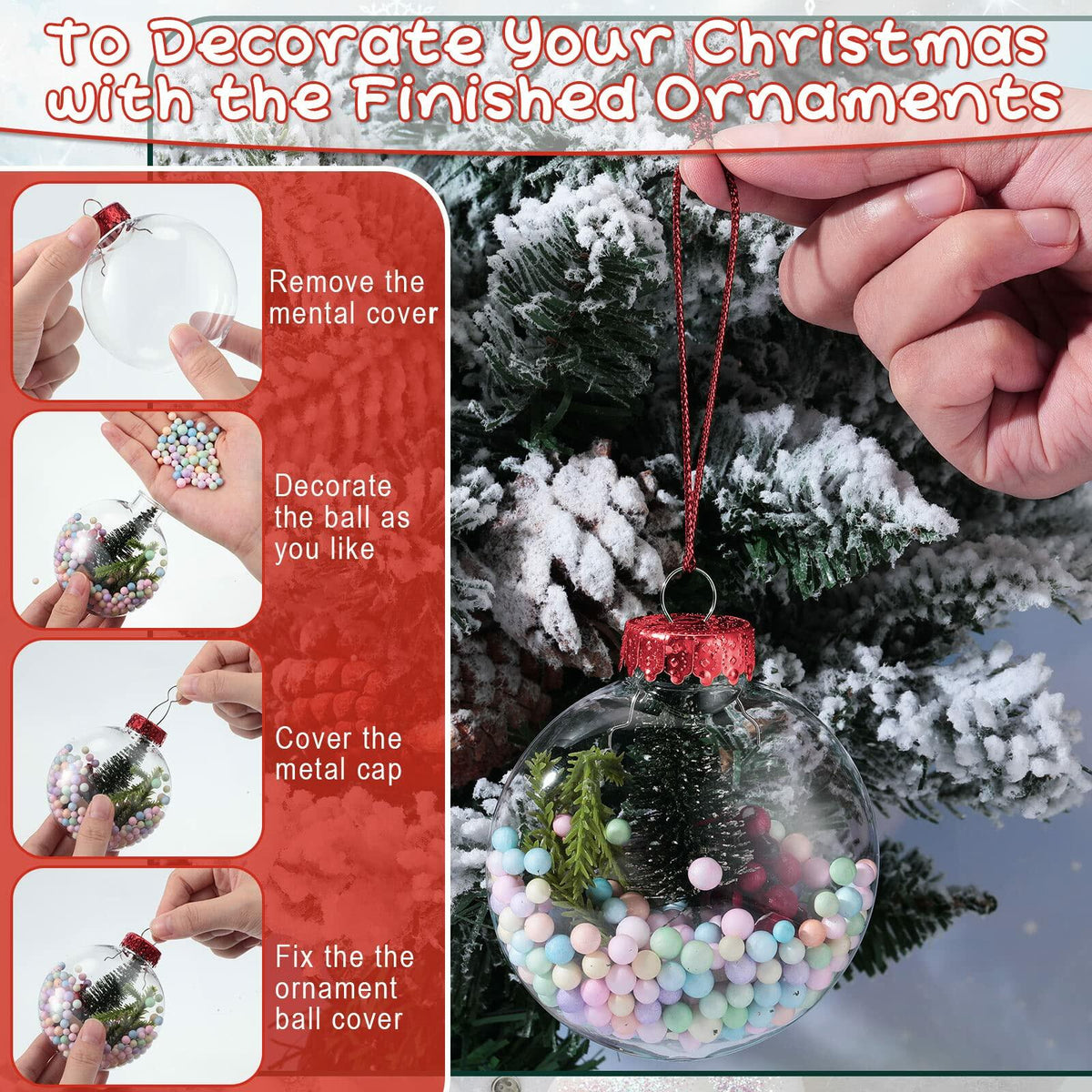 Sumind 12pcs Clear Fillable Christmas Ornament Balls 3.15in Red Green